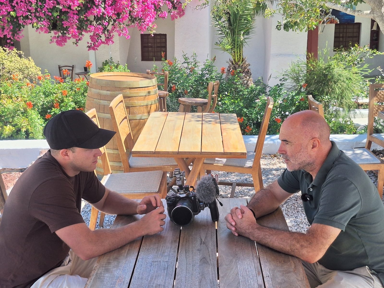 A sit-down interview among wine barrels and bougainvillea, September 2026